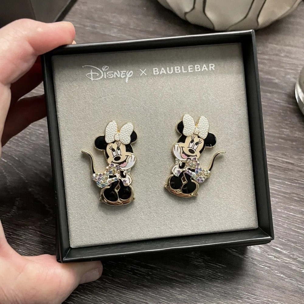 Disney x Baublebar Minnie Mouse‎ Stud Earrings Gold Tone Crystal Accents Gift